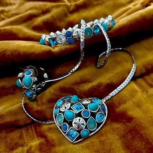 Brighton set of necklace, earrings and bracelet in turquoise and silver